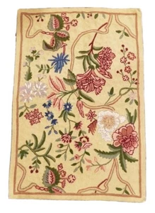 Embroidered Floor Pillow Sham Cover 35 x 23 Floral Earthy Multicolor Wool Cotton - Picture 1 of 12