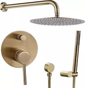 YJROOMS Brushed Gold Concealed Shower Set Rould Brass Bathroom Shower Mixer Syst - Picture 1 of 7