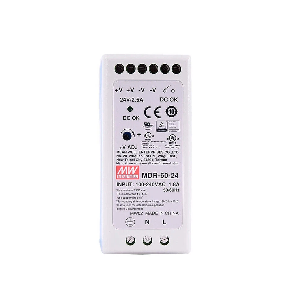 Meanwell MDR-60-24 24V 2.5A 60W Industrial DIN Rail MEAN WELL CNC Power Supply - Image 1 of 2