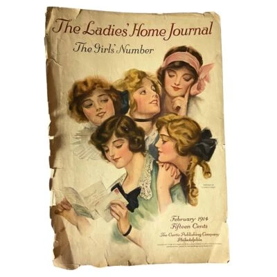VTG The Ladies Home Journal Cover February 1914 The Girls' Number No Label — 第 1/2 张图片