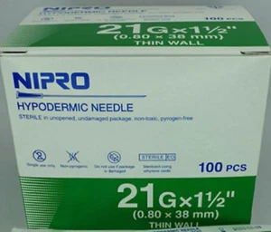 One Box 0f 100 pcs,Nipro 21 x 1.5 in, 38mm..New