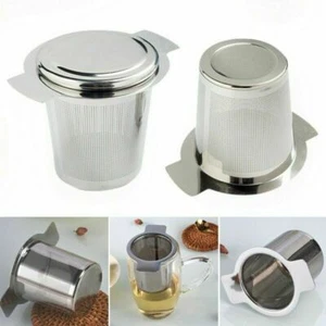 2Pcs Stainless Steel Mesh Tea Infuser Metal Cup Strainer Loose Leaf Filter W/Lid - Picture 1 of 12