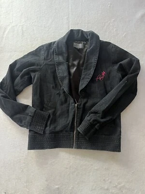 Rusty Half Zip Up Size 12 Black Jacket Collard Spotted Lined Pockets Long Sleeve - image 1 of 4