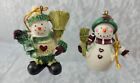 Christmas Snowman Tree Ornaments Snowmen Lot Of 2 Country Primitive 3" Holiday