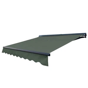 ALEKO Semi-Cassette Motorized LED Retractable 12x10 ft Patio Awning Forest Green - Picture 1 of 12
