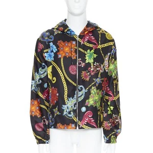 VERSACE 100% silk SS19 Vintage Jewel Floral Gold Chain hoodie jacket IT48 M - Picture 1 of 11
