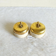 1920s Vintage Vitreous Brass Ceramic Electric Switch England Uma Brand 2 Pc 58 A