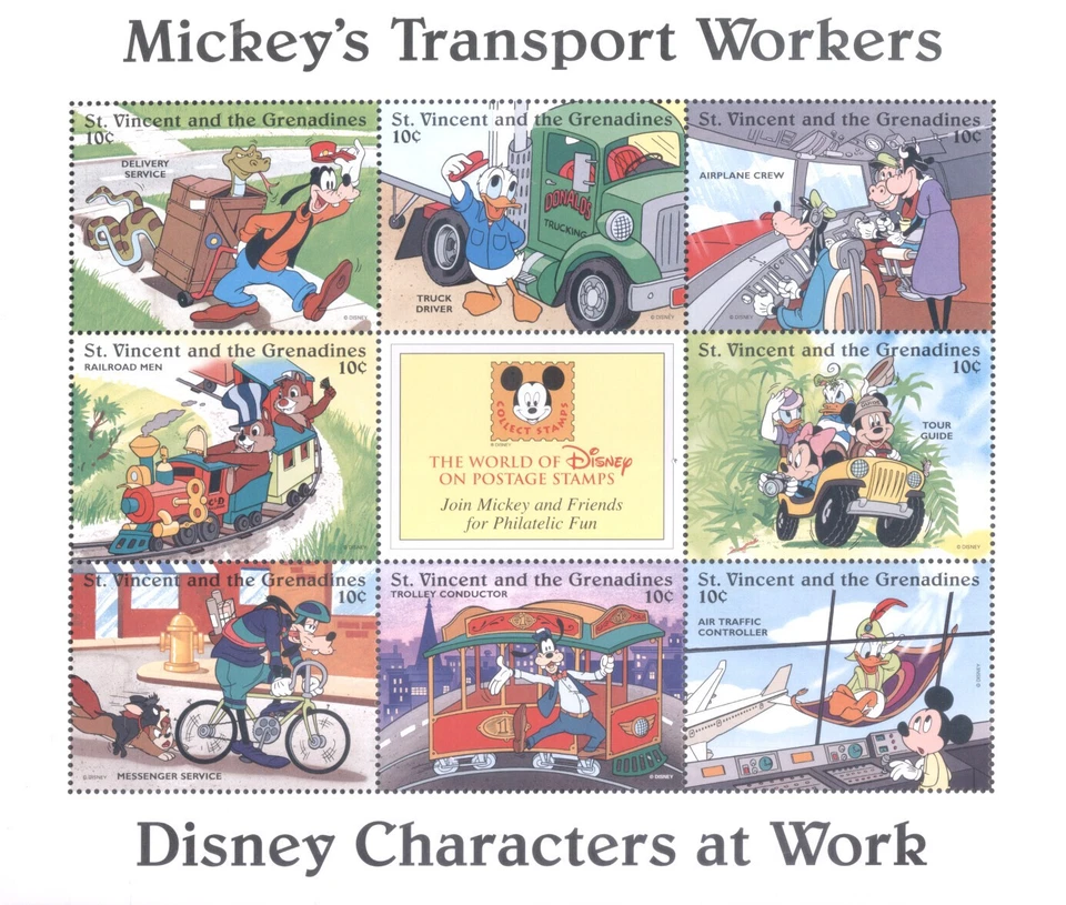 (703300) Disney, Transport Workers, Bicycle, Train, St.Vincent Gren. - Image 1 of 1