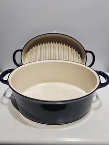 Vintage TECHNIQUE  Blue  CAST IRON DUTCH OVEN OR ROASTER~ 2 IN 1 ~ 5 QUART  - Picture 1 of 7