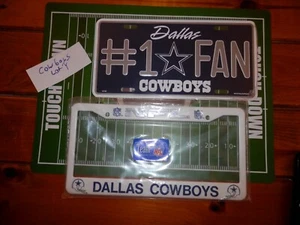 #1 Fan Dallas Cowboys license plate & license plate frame lot new vtg Lot Y - Picture 1 of 9