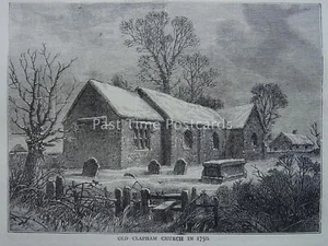 London Wandsworth OLD CLAPHAM CHURCH IN 1750 Original Victorian Print 1878 - Picture 1 of 2
