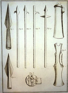 Encyclopédie Méthodique Antiquités Mythologie Armes Lance Dard épieux 1786 - Imagen 1 de 1
