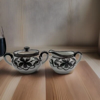 Винтажная антикварная редкая французская лиможская серебряная накладная сахарница и сливочник в стиле модерн - Изображение 1 из 4