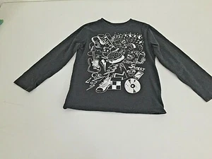 PLACE Boys size 6  Gray White Graphics Long Sleeve Pullover Shirt a/a 14.5" - Picture 1 of 7