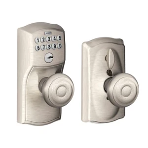 Camelot Satin Nickel Electronic Door Lock with Georgian Door Knob Featuring - Picture 1 of 12