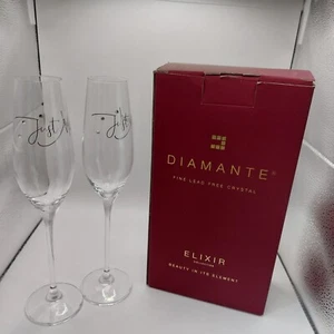 DIAMANTE Swarovski Sektflöten "Just Married" mit Kristallen verziert - Bild 1 von 6
