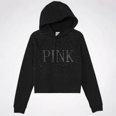 Victoria's Secret ROSA Estrás Bling Negro Sudadera con Capucha PEQUEÑA Pullover Top NUEVO Foto 1 de 4