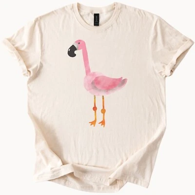 Linda camiseta rosa con gráfico de flamenco acuarela arte de aves animal de verano Foto 1 de 4