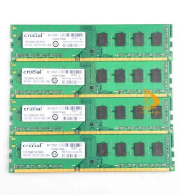 Crucial 16 GB 4x 4 GB 2Rx8 DDR3 RAM PC3-12800U 1600Mhz DIMM Desktop Memory CL11 - Image 1 of 4