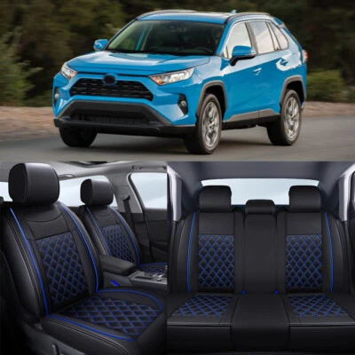 Capa de assento couro ecológico 5 lugares dianteira traseira conjunto completo almofada para Toyota Rav4 2001-19 - Imagem 1 de 4