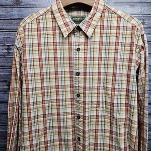 Eddie Bauer Men’s XL Tall Plaid Dress Shirt Long Sleeve Cotton Orange Pockets - Picture 1 of 7