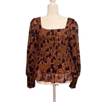 Nine West Women L Going Out Top Floral Sheer Metallic Smocked Maximalist Fall - Image 1 of 4
