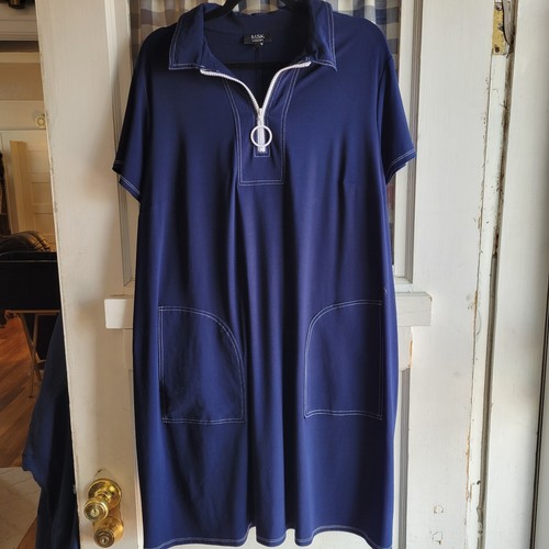 VETEMENTS Abito midi MSK donna blu navy linea A 1 4 zip casual vacanza viaggio taglia 2X