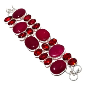 Ruby(Simulated) Garnet Gemstone 925 Sterling Silver Bracelet 7-8" q058 - Picture 1 of 2