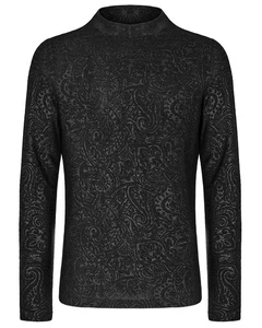 Punk Rave Mens Dark Gothic Paisley Print Long Sleeve T-Shirt Top Black Steampunk - Picture 1 of 12