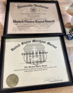 1945 WWII Coast Guard Certificate of Service & Honorable Discharge Certificate - Picture 1 of 3