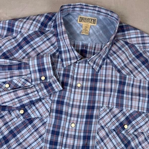 Duluth Trading Co Plaid Long Sleeve Western Snap Shirt Mens 3XL Blue Red* - Picture 1 of 9