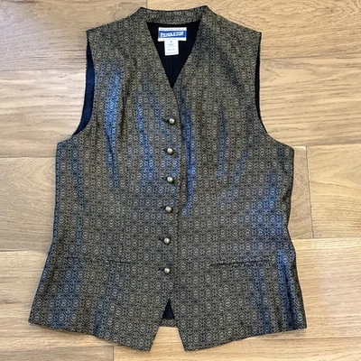 Colete social vintage feminino tamanho 4 dourado e preto 6 botões 100% acetato - Imagem 1 de 4