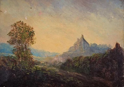 Centroeuropea mediados del siglo XIX óleo sobre tabla c1850 sin firmar Un castillo en las montañas Foto 1 de 4