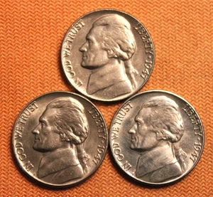 BU+ 1947-P, 1947-D, and 1947-S Jefferson Nickel Lot, 5C - Picture 1 of 2