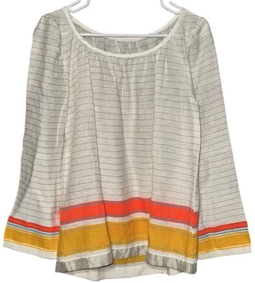 Top de gasa Lemlem Anthropologie beige naranja a rayas manga 3/4 talla M Lagenlook Foto 1 de 4