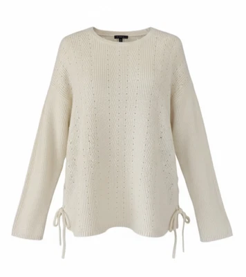 NWT Talbots Cream Sweater womens XL Long Sleeve Lace-up Pointelle Classic Cozy - Image 1 of 4