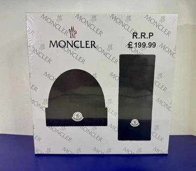 Moncler Men's Wool Beanie Hat and Scarf Set Black One Size