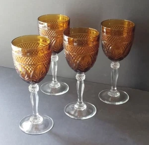 Vintage Cristal D’Arques Durand Amber Goblets French Pressed Wine Glass (4) - Picture 1 of 3