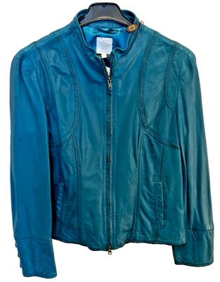 Alba Moda Damen Lederjacke Übergangsjacke petrol Größe 42 * NEU mit Etikett * - Bild 1 von 4