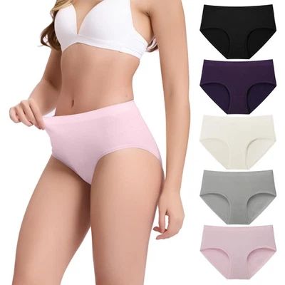 Paquete de 5 calzoncillos sin costuras Bamboo Cool para mujer que absorben la humedad cobertura completa Foto 1 de 4