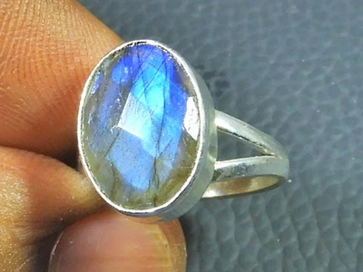 Bague vintage ovale fait main en argent sterling 925 en labradorite naturelle... - Photo 1/4