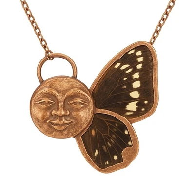 Collar Ala Mariposa Real Cobre y Cenizas Bronce Hecho a Mano Naturaleza Boho Pagano Foto 1 de 2