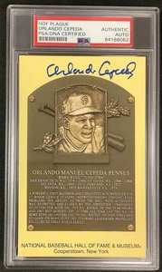 Orlando Cepeda Signed Gold HOF Plaque Postcard Yellow Autograph Giants PSA/DNA - Picture 1 of 2