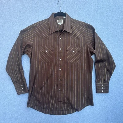 Camisa Ely Cattleman Para Hombres Grande Western Chocolate Marrón Rayas Metálicas De Colección Y2K Foto 1 de 4