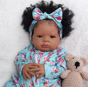 50CM African American Reborn Baby Doll Lanny Dark Skin Girl Cuddly Doll Lovely B - Picture 1 of 3