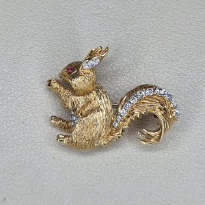 Attwood Sawyer Squirrel Brooch 3cm Small Gold Plated Crystal Rare Vintage  - Picture 1 of 9