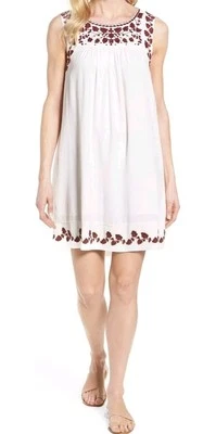 $119 Vestido Lucky Brand XL Hannah Shift Bordado Boho Blanco Sin Mangas Campesino Foto 1 de 4