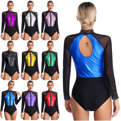 IIXPIN Women's Mock Neck Dance Costume Glitter Gymnastic Leotard Ballet Skating UK