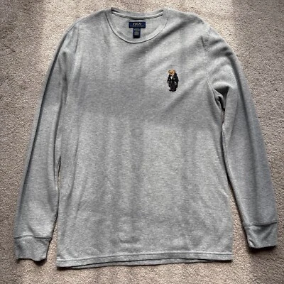 Camisa polo masculina Ralph Lauren de dormir grande cinza urso waffle malha lounge térmico - Imagem 1 de 4