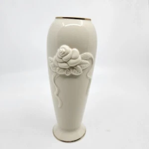 Lenox Rosebud Vase Embossed Porcelain Flower Gold Trim 7.5' H Pre-owned - Picture 1 of 12